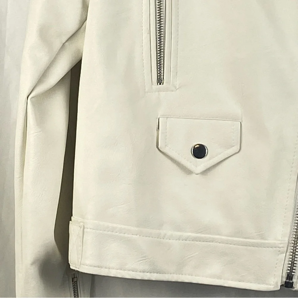 Love Tree White Vegan Leather Moto Zipper Jacket Size Large - Picture 7 of 16